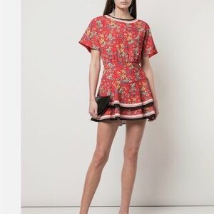 Alice + Olivia Vibrant Red Dress with Floral Accents